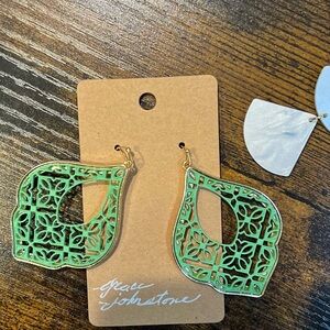 Green and gold plated pendant earrings